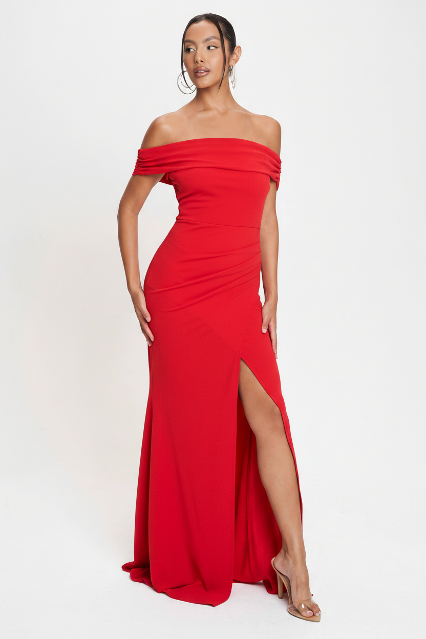 Red Off-Shoulder Maxi Dress Hero