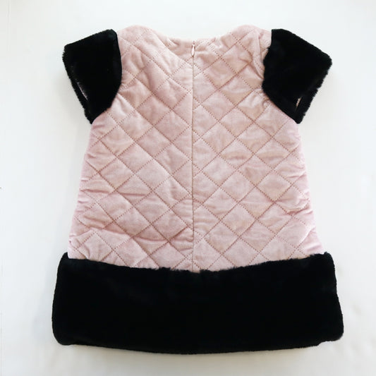 Girls' Faux Suede Quilted Fur Trim Dress