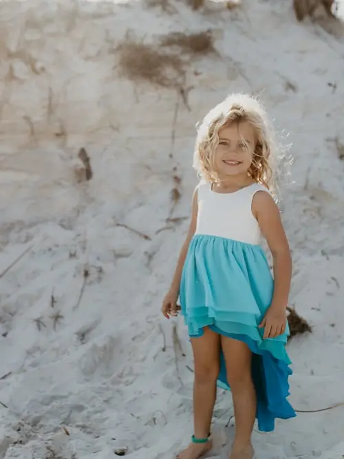 Girls' Hi-Lo Tiered Blue Ombre Dress