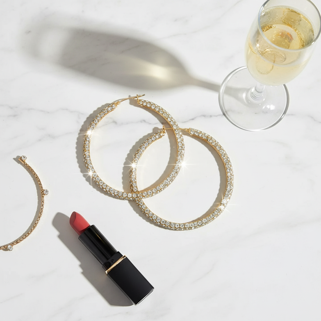 Rhinestone Hoop Earrings Minimal Glam Flat Lay