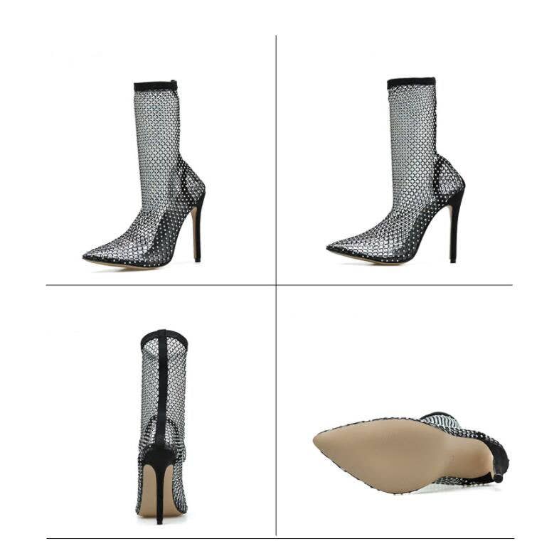 Rhinestone Mesh Sock Boot