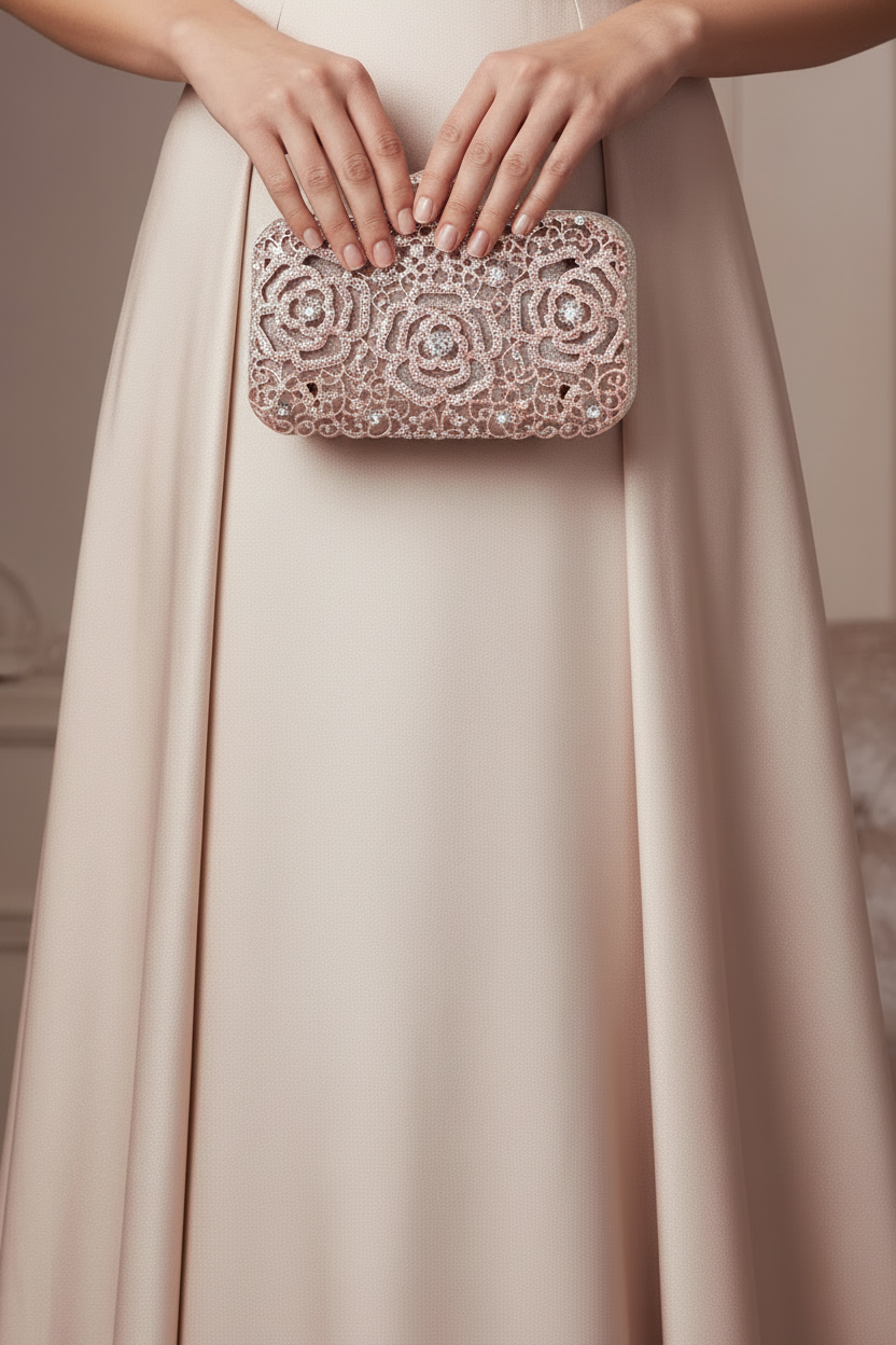 Rose Gold Floral Clutch - Zoomed In