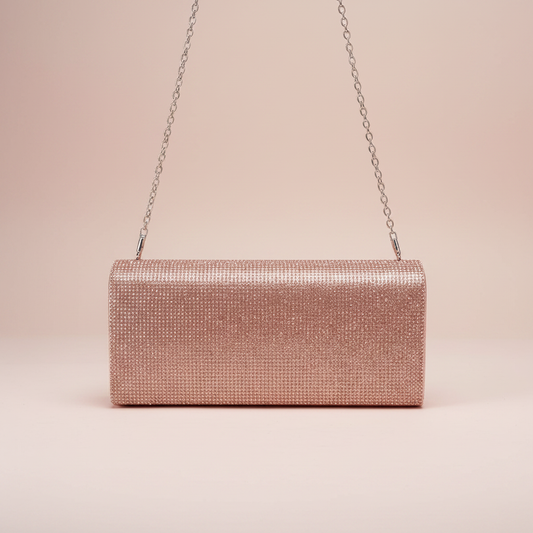 Rose Gold Rhinestone Clutch Product Shot