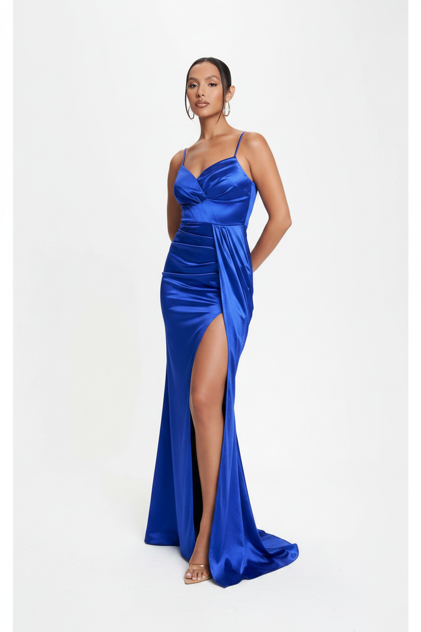 Royal Blue Satin Gown Vogue Editorial