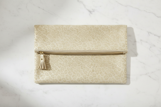 Gold Leopard Print Fold-Over Envelope Clutch