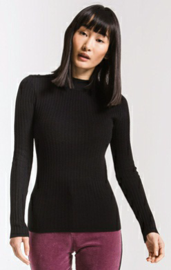 Ribbed Crew Neck Sweater - Black
