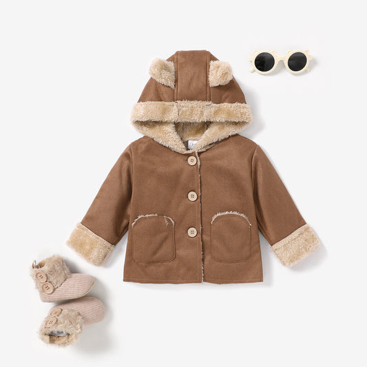 Baby Hooded Coat with Ears - Coffee or Pink
