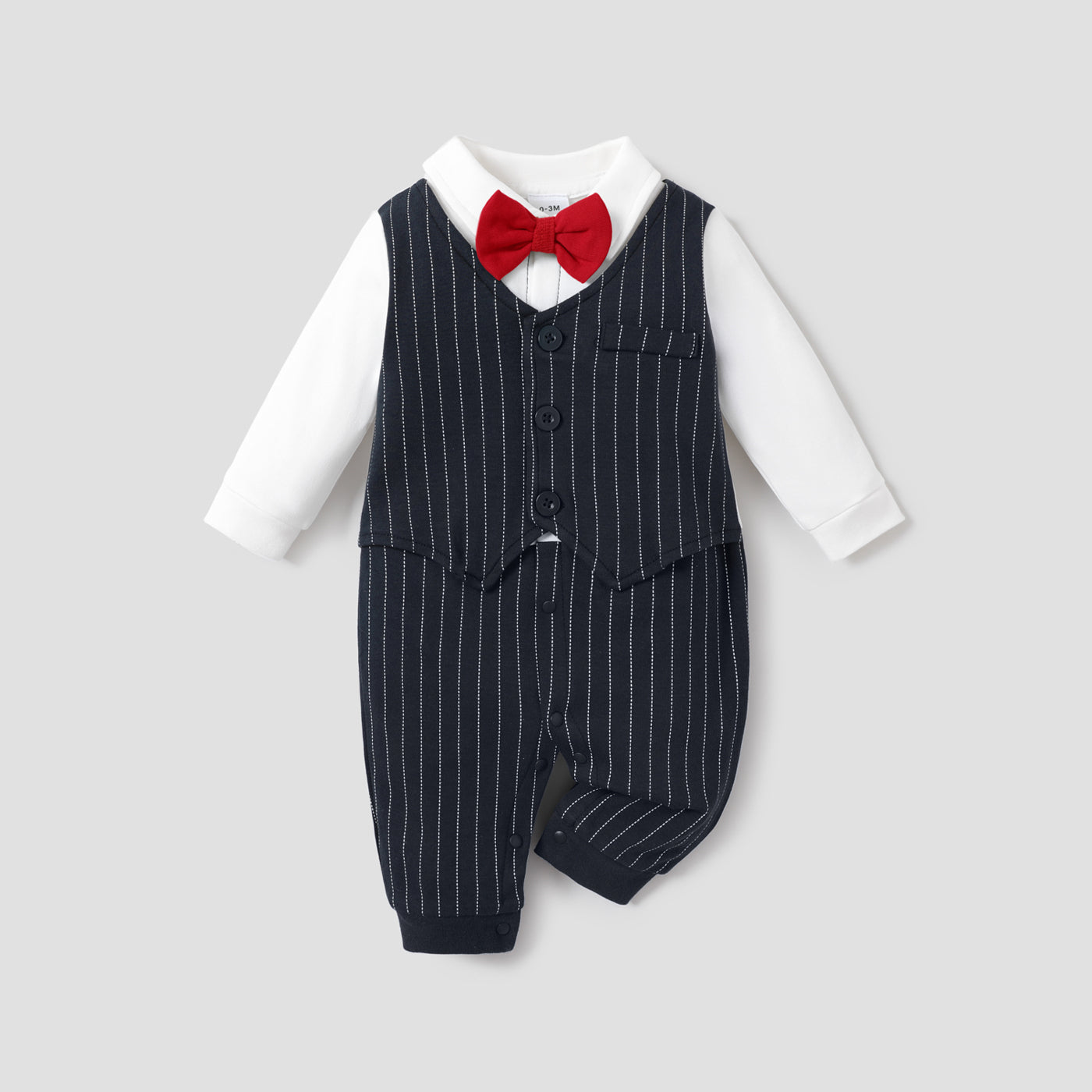 Baby Boy Gentleman Bow Tie Striped Jumpsuit