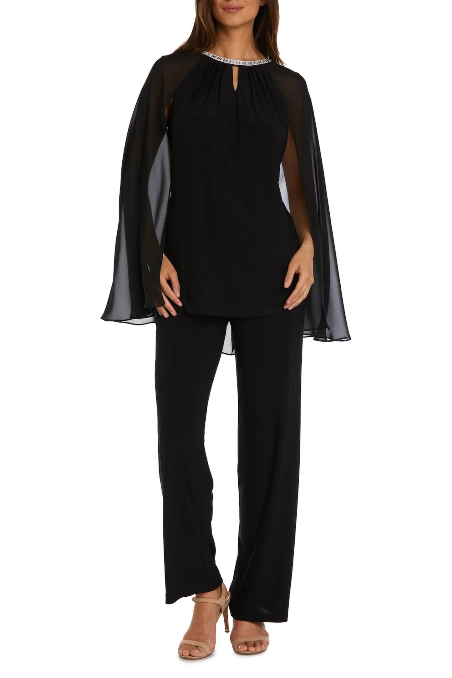 Embellished Sheer Cape 2-Piece Set