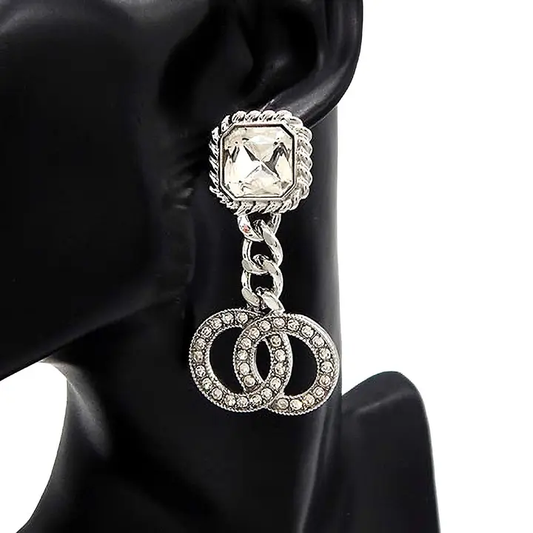 Square Crystal Double Circle Statement Earring