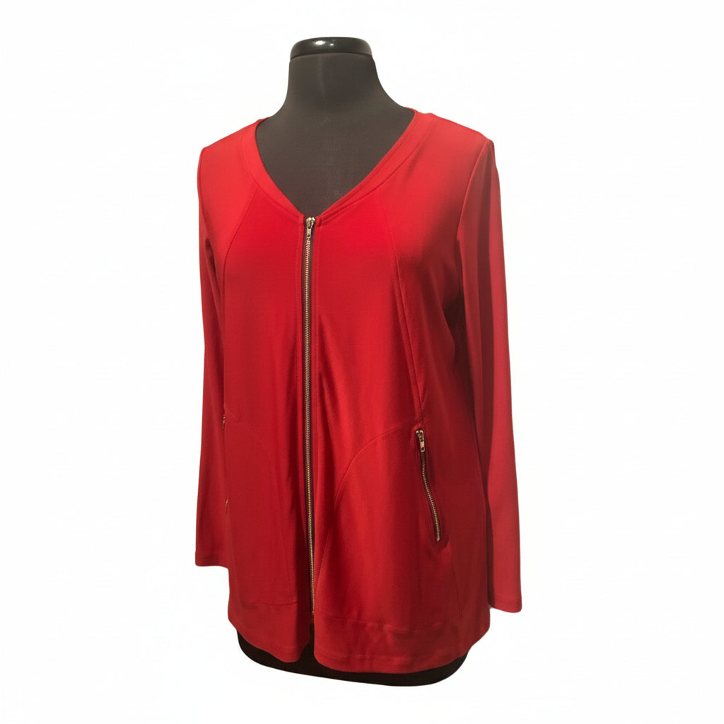 Red Zip-Front Tunic Jacket with Pockets