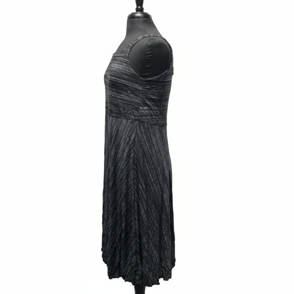 Black Textured Stripe Sleeveless Midi Dress