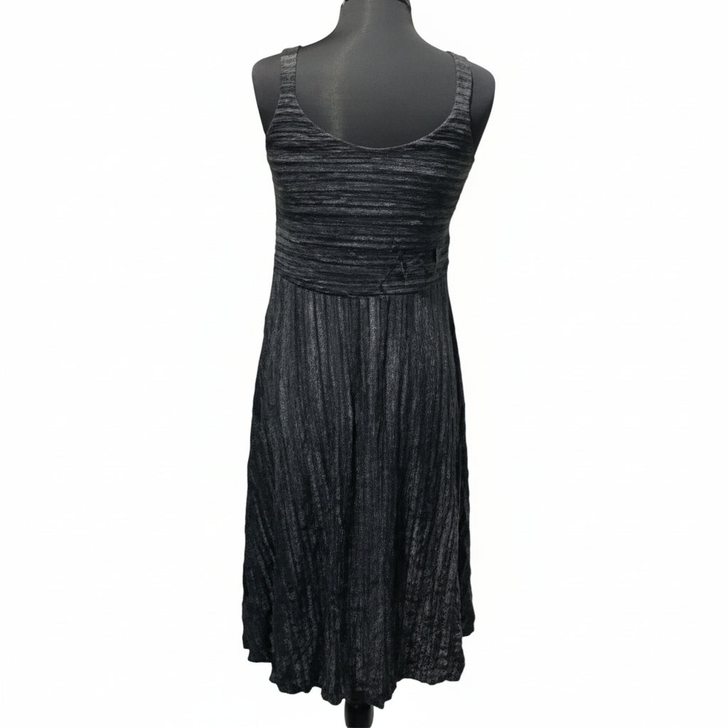 Black Textured Stripe Sleeveless Midi Dress