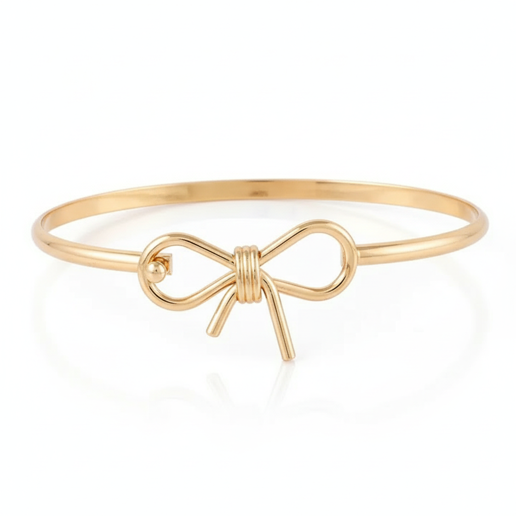 Thin Bow Bangle Bracelet – Dainty Gold or Silver Stackable Bracelet