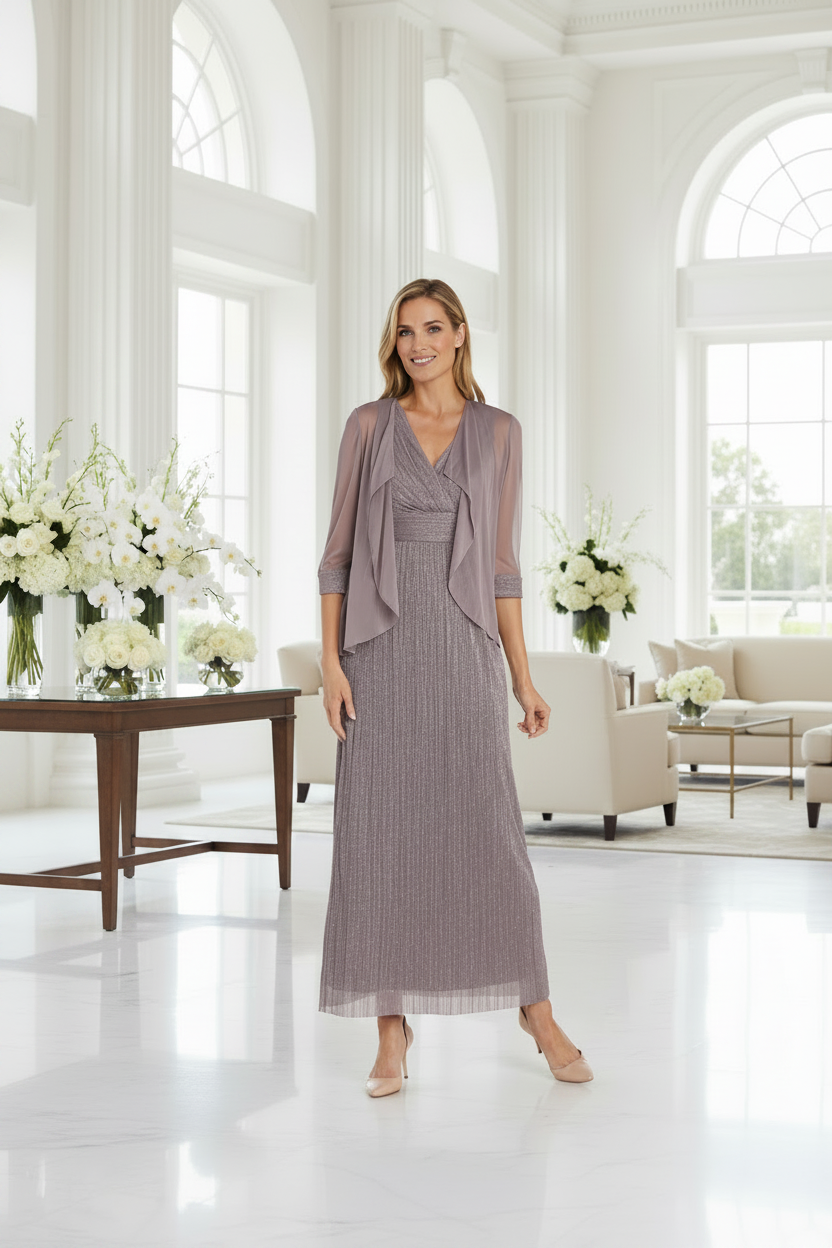 Mauve Shimmer Two-Piece Gown & Jacket Set | Mother of the Bride Dress