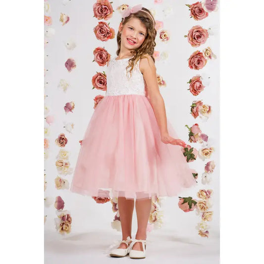 Girls' Lace Top Tulle Gown White