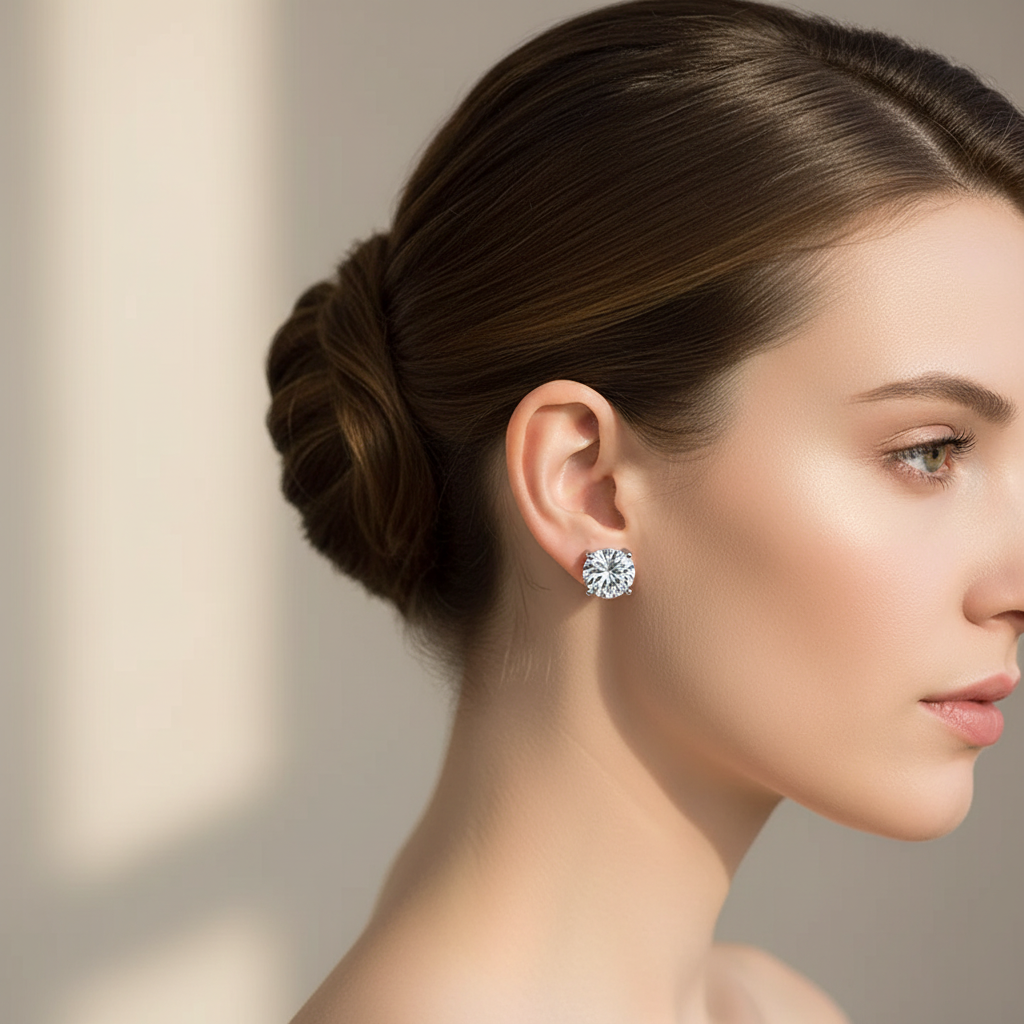 Silver cubic zirconia stud earrings lifestyle