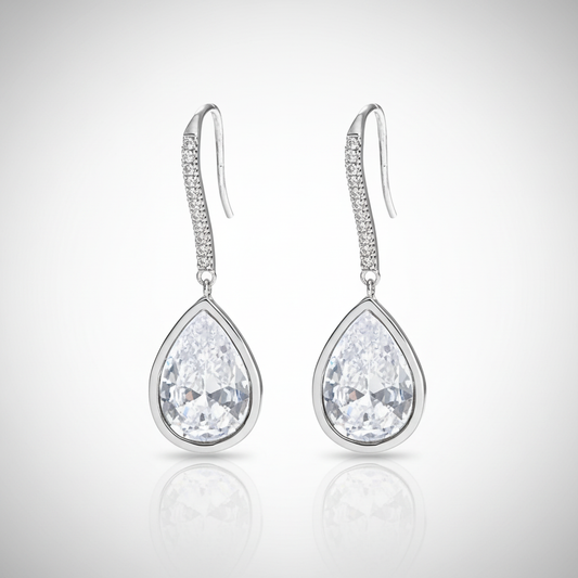 Silver Teardrop CZ Drop Earrings Authentic Studio Pair