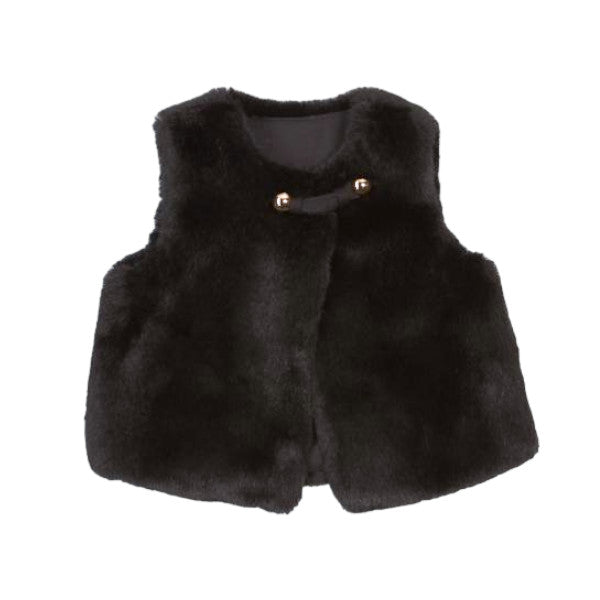 Girls' Black Fur Vest Loop & Button