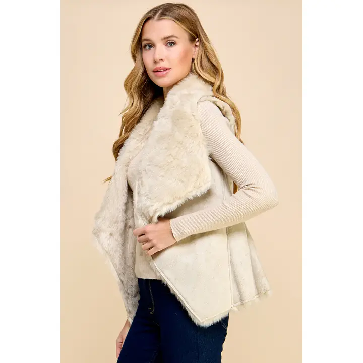 Faux Shearling Drape Vest - Ivory