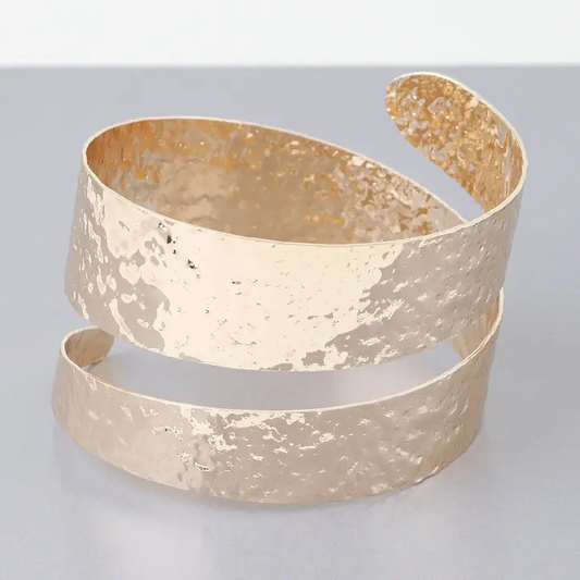 Hammered Wrap Around Metal Cuff Gold
