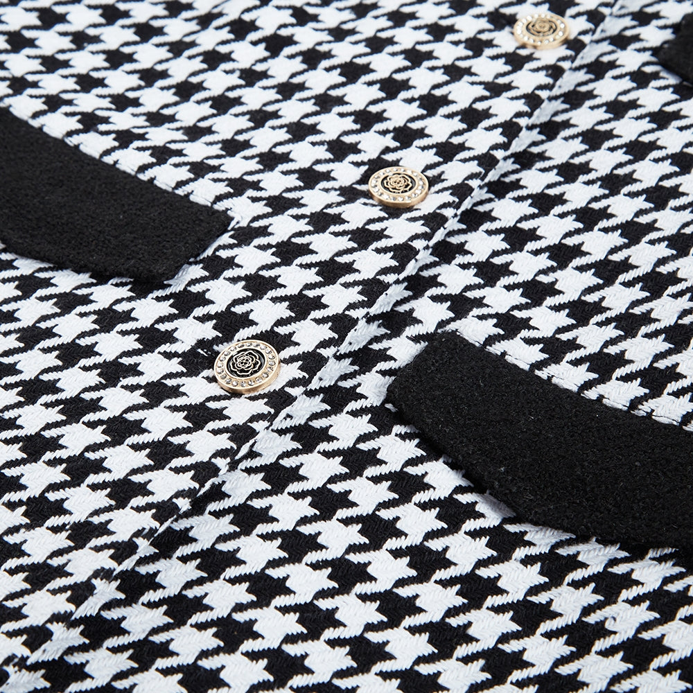 Girls' Faux Fur Collar Houndstooth Coat