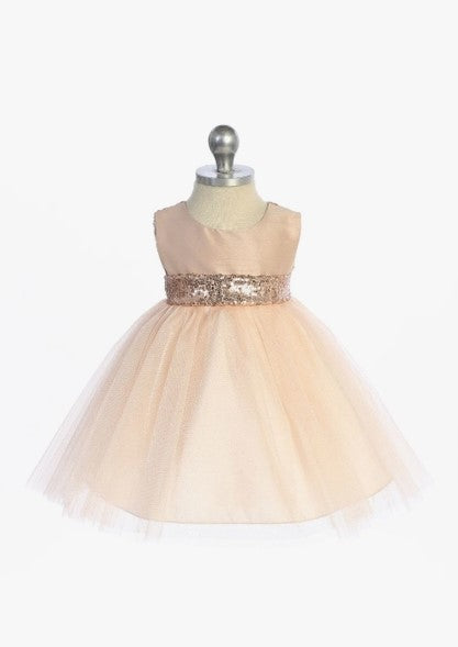 Infant Rose Gold Sequin Back V Dress