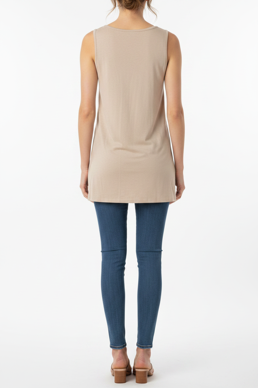 Taupe Rhinestone Tank - Back on Model