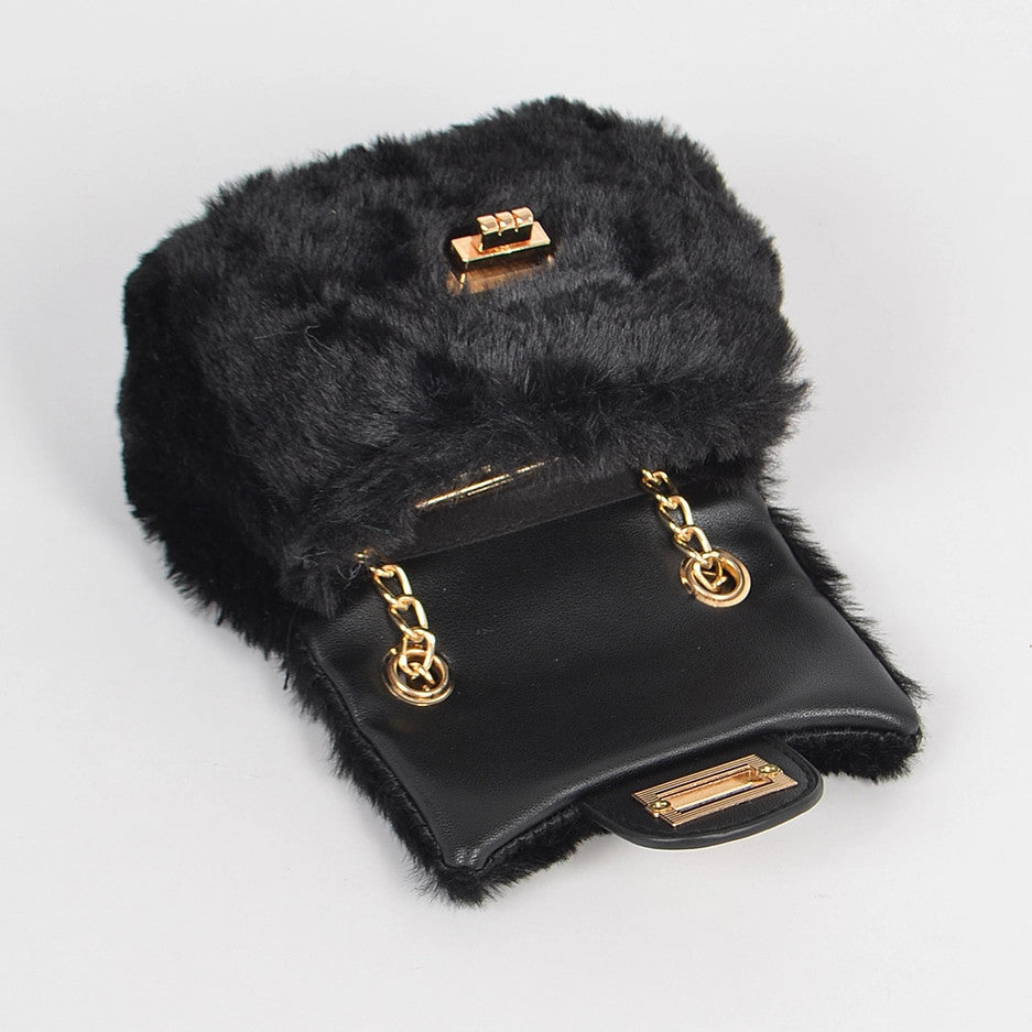 Mini Faux Fur Bag w/Chain