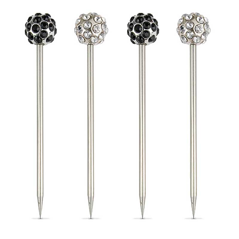 Bejeweled Clear & Black Cocktail Pics - Set of 4