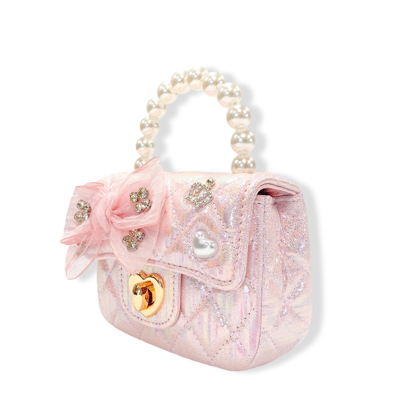 Girls' Quilted Shiny Bow Purse