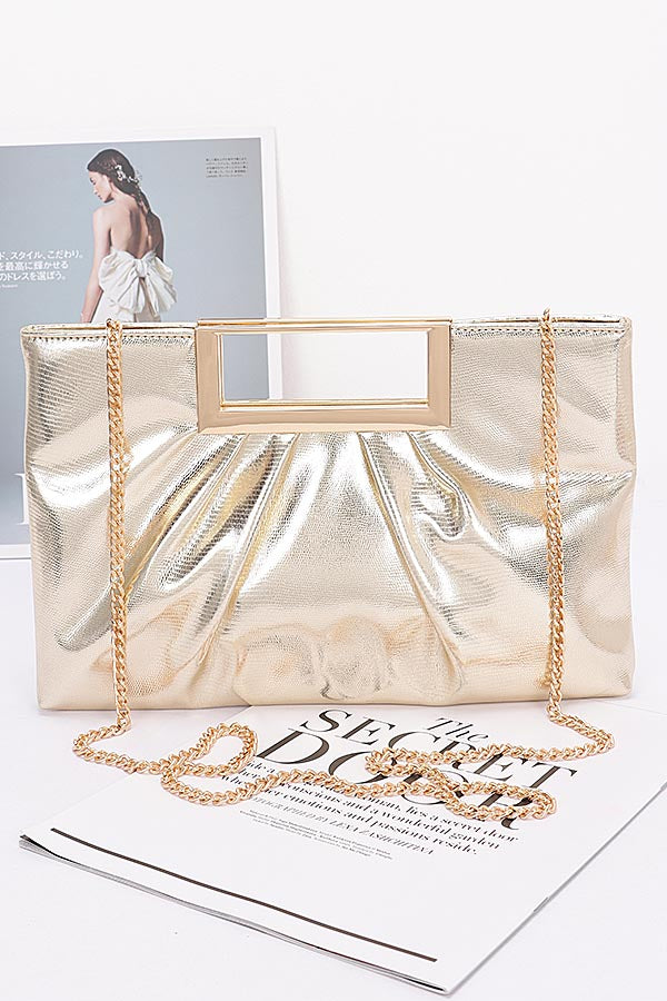 Faux Leather Metal Handle Clutch