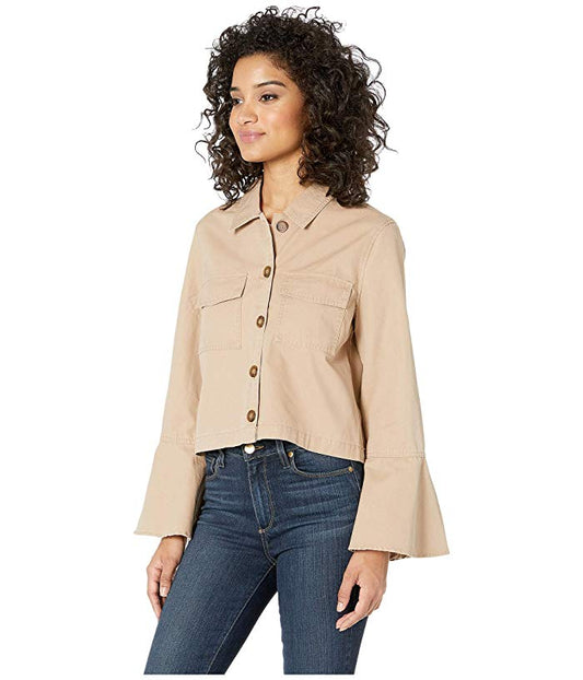 Cotton Canvas Bell Sleeve Jacket - Tan