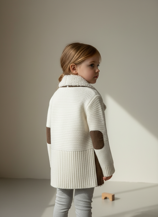 Toddler wearing sherpa jacket back minimalist