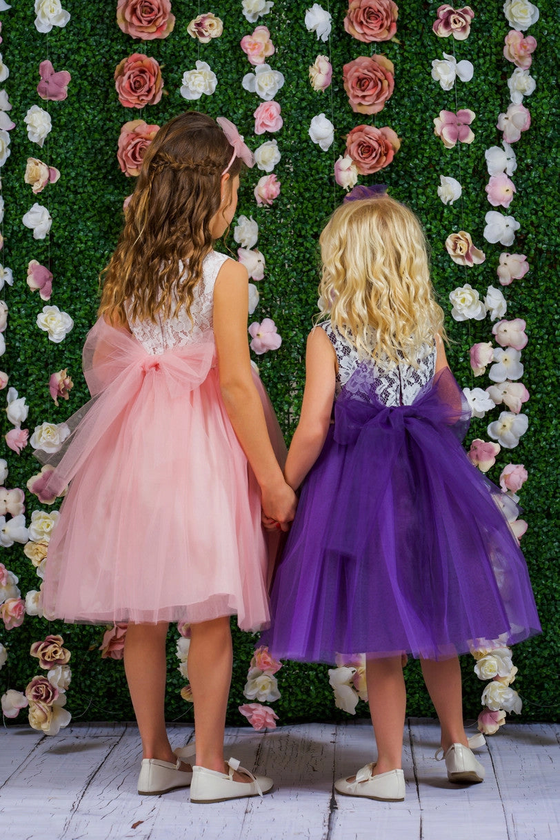 Girls' Lace Top Tulle Gown White