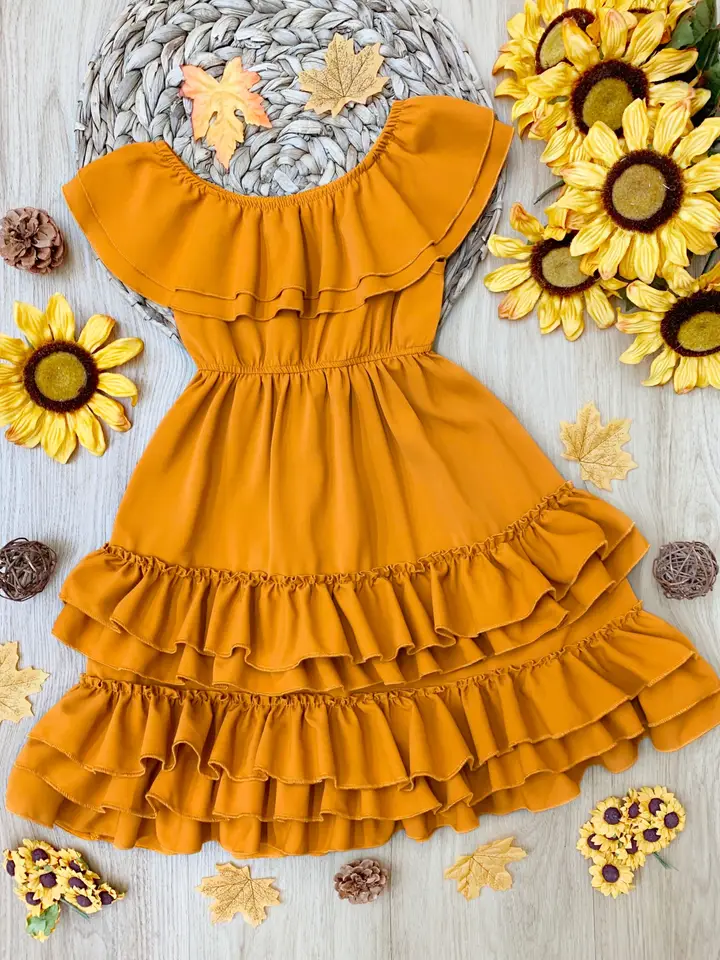 Girls' Marigold Sunset Tiered Ruffle Midi Dress