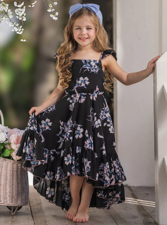Girls' Garden Party Floral Hi-Lo Ruffle Navy