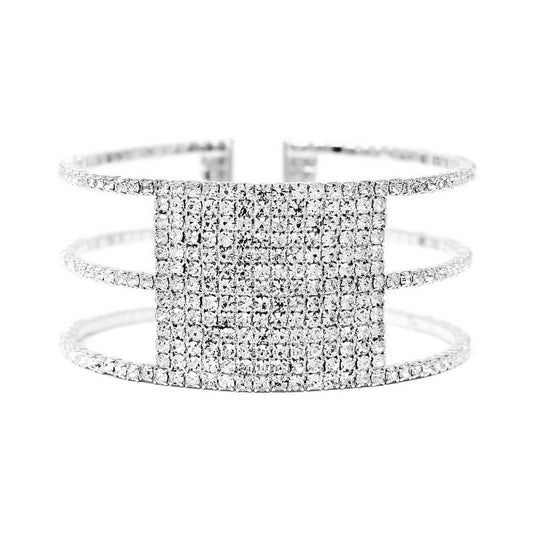 Rhinestone Pave Square Cuff Bracelet - Silver