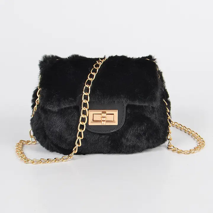Mini Faux Fur Bag w/Chain