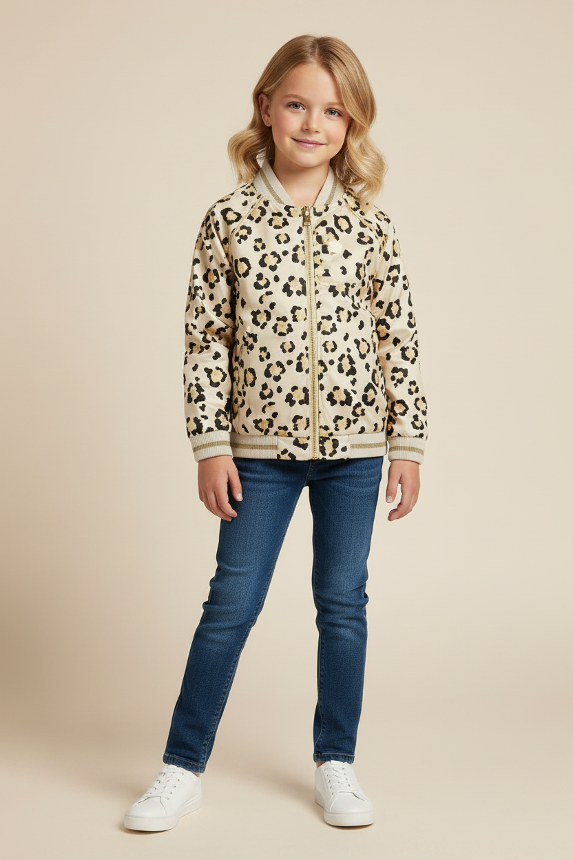 Girls Reversible Leopard & Purple Bomber Jacket