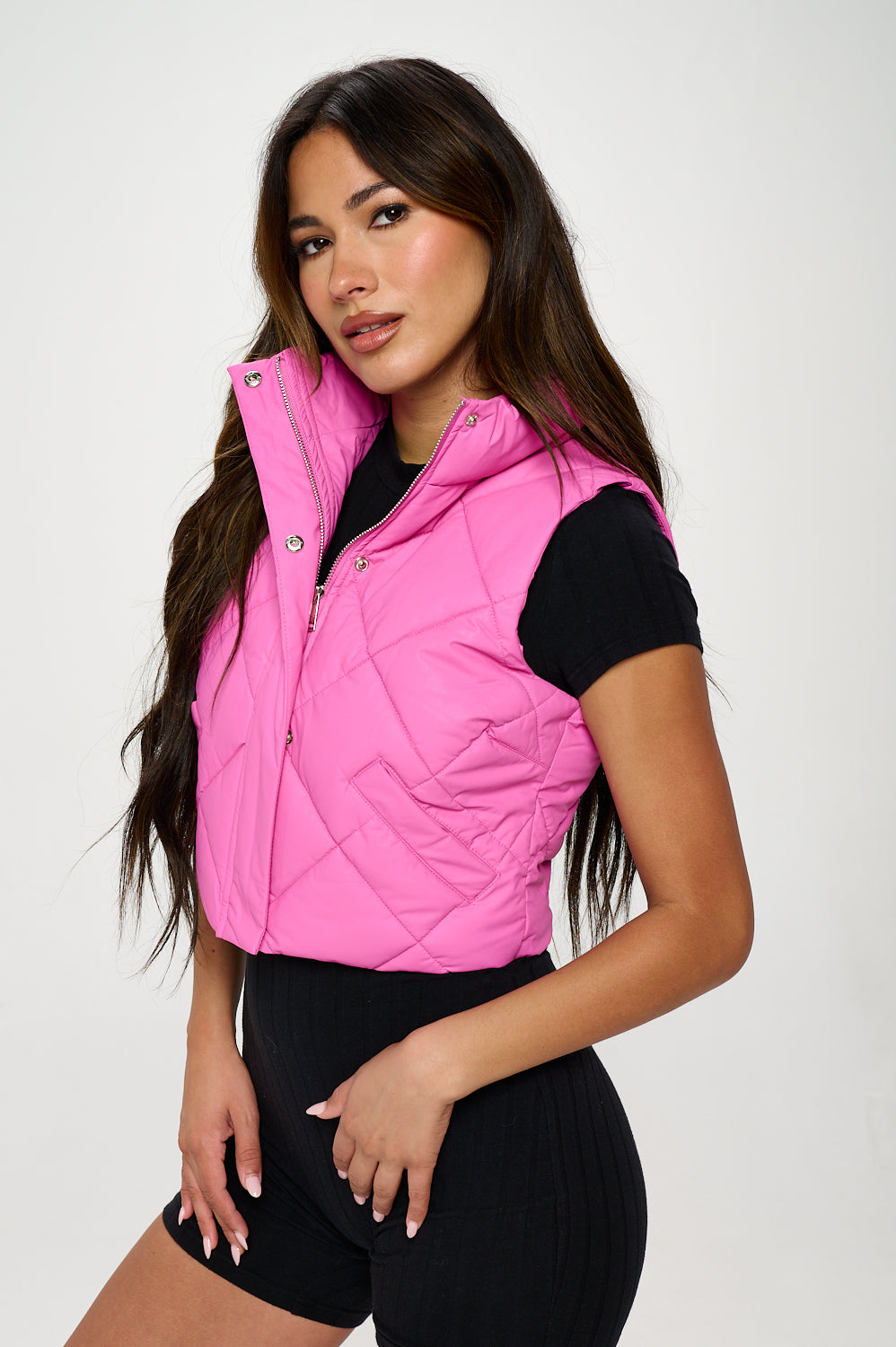 Vegan Leather Quilted Puffer Vest