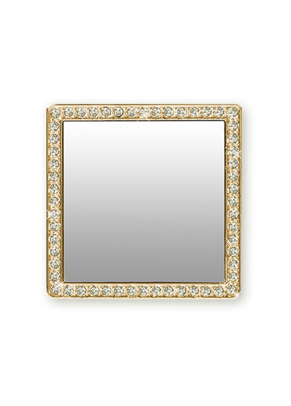 Square Tech Mirror - Gold/Clear Crystals