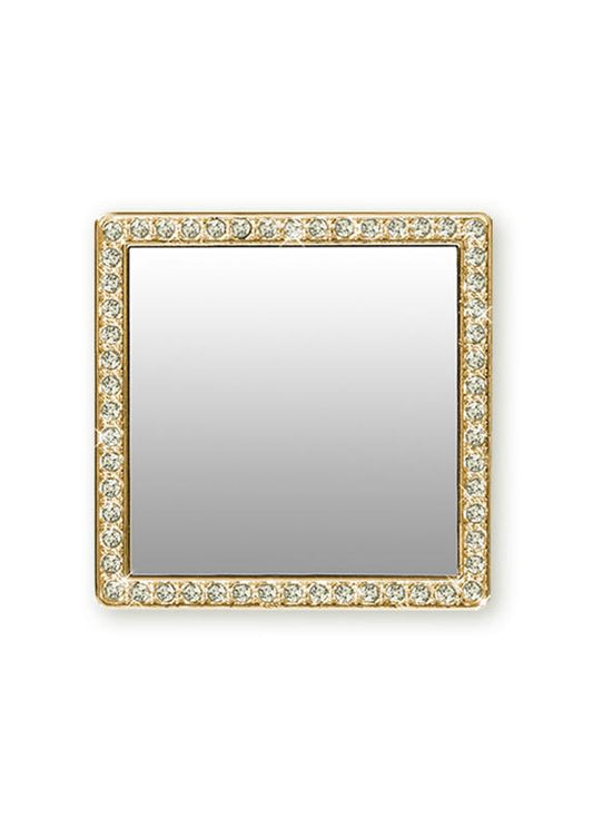 Square Tech Mirror - Gold/Clear Crystals