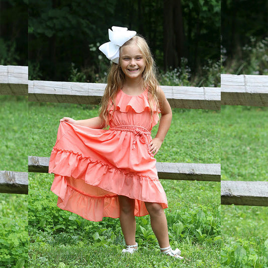 Hi-Lo Soft Gauze Cotton Ruffle Dress - Orange