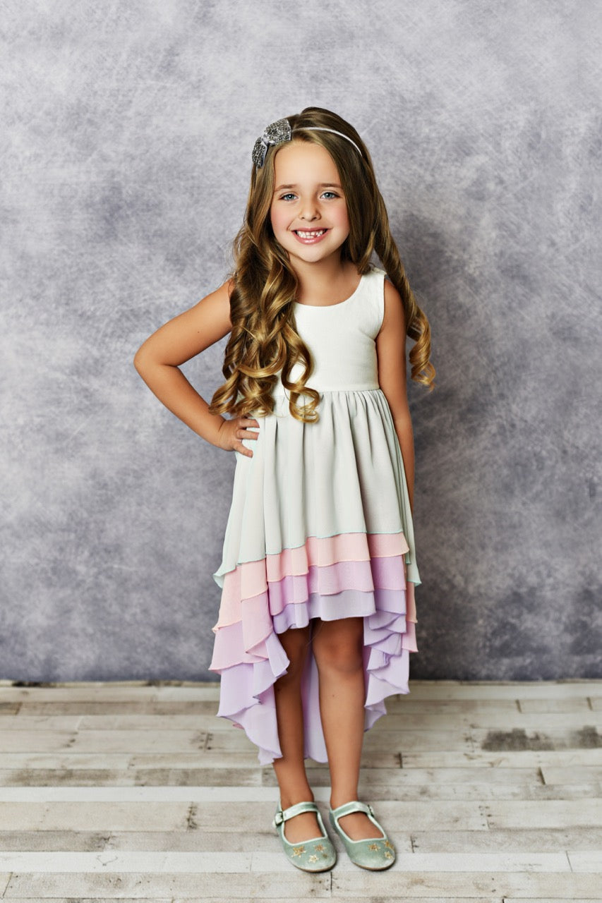 Girls' Hi-Lo Tiered Pastel Ombre Dress