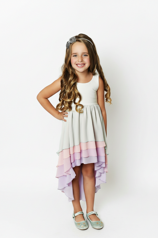 Girls Pastel Ombre Hi-Lo Tiered Dress