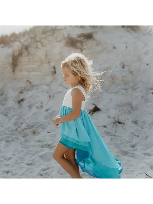 Girls' Hi-Lo Tiered Blue Ombre Dress