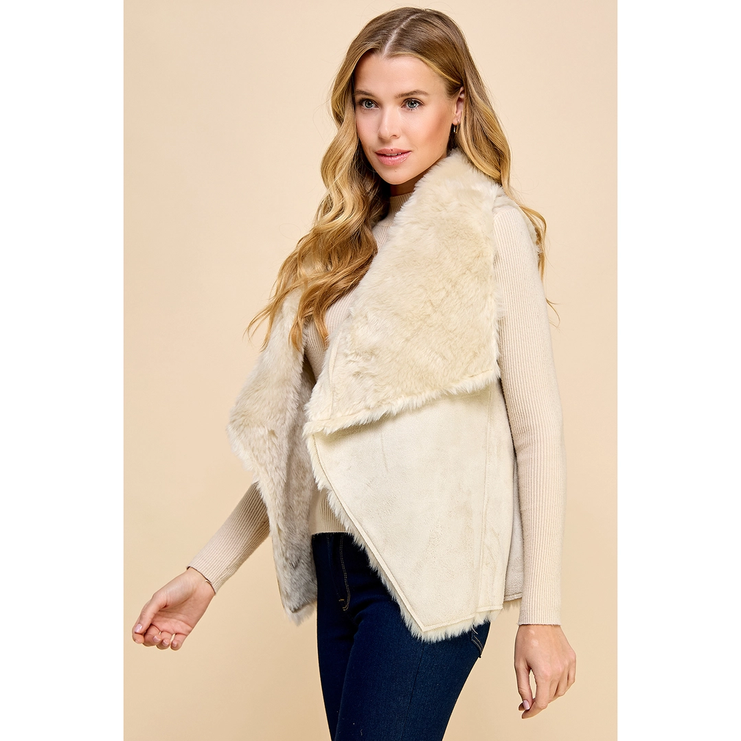 Faux Shearling Drape Vest - Ivory