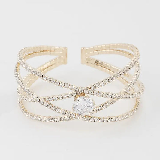 Rhinestone Interlaced Jewel Cuff Bracelet - Gold