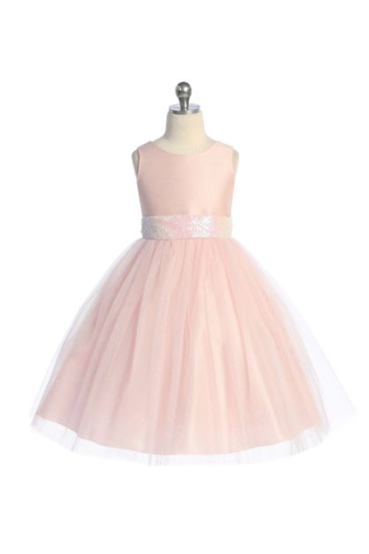Girls' Light Pink Sequin Back V Dress